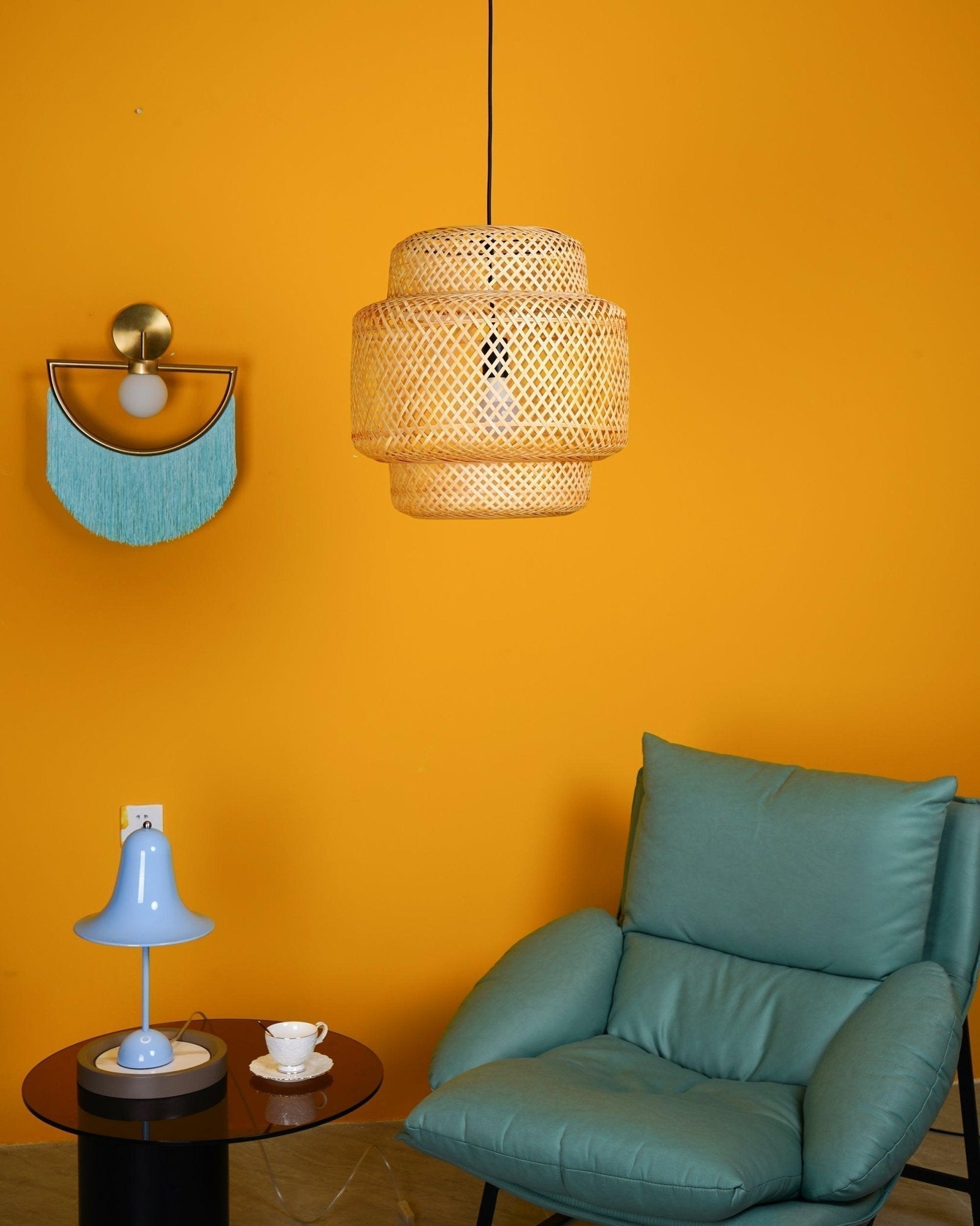 Handcrafted Bamboo Braided Pendant Light Natural Woven Hanging Lamp for Indoor Lighting