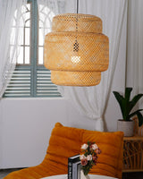 Handcrafted Bamboo Braided Pendant Light Natural Woven Hanging Lamp for Indoor Lighting