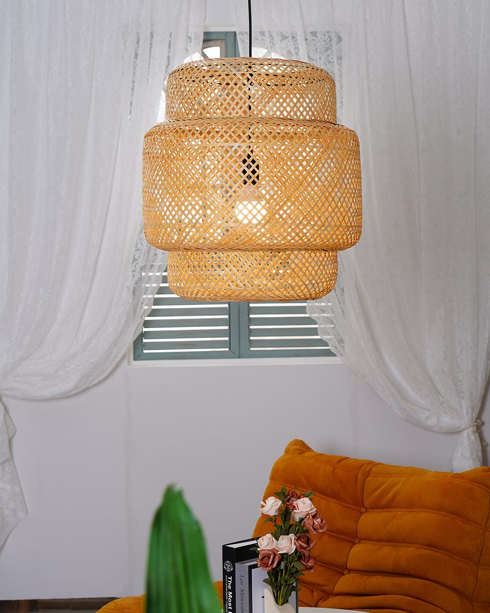 Handcrafted Bamboo Braided Pendant Light Natural Woven Hanging Lamp for Indoor Lighting