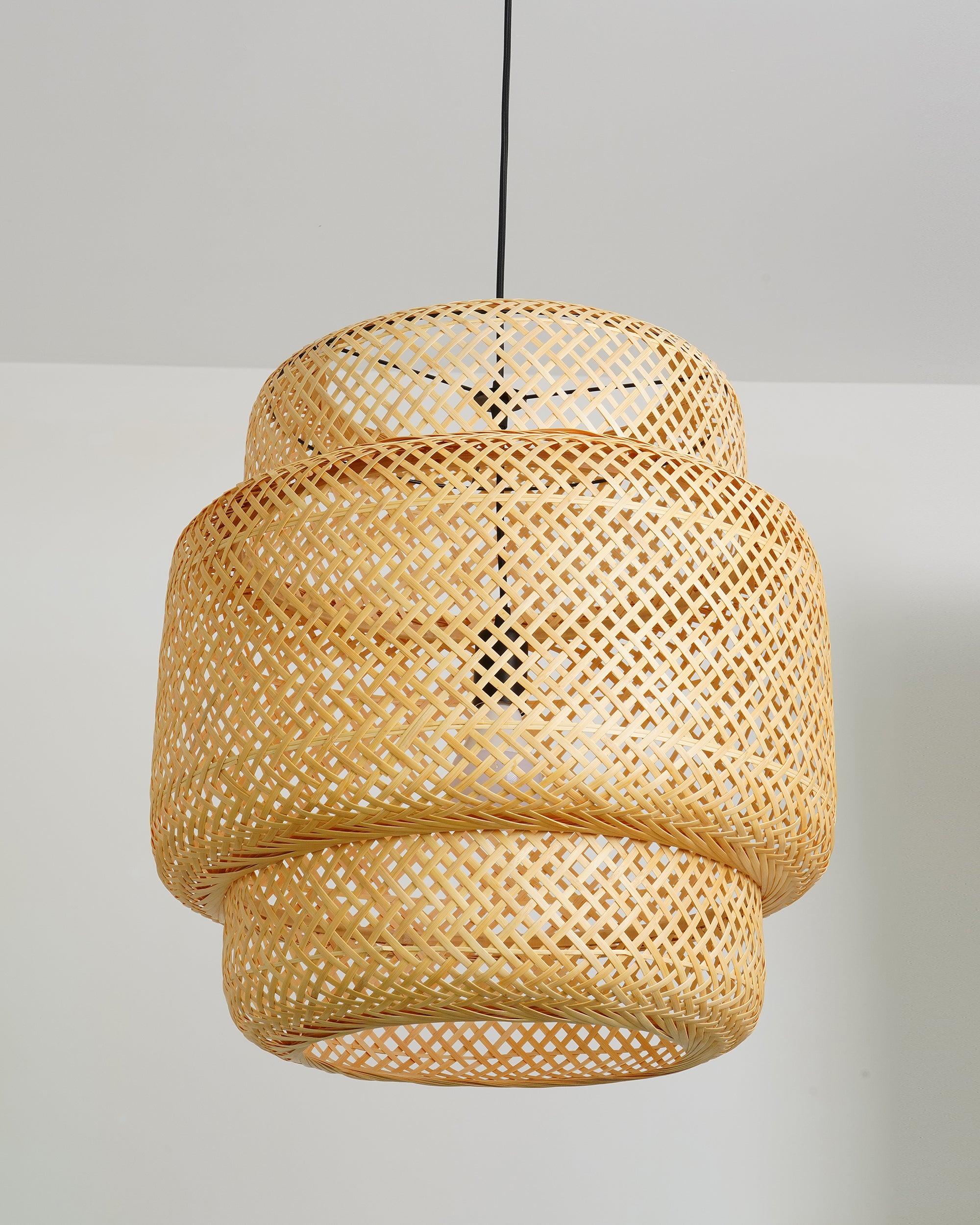 Handcrafted Bamboo Braided Pendant Light Natural Woven Hanging Lamp for Indoor Lighting