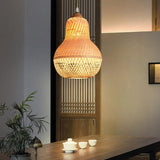Handcrafted Bamboo Peach Inspired Pendant Light Burlywood Decorative Hanging Ceiling Fixture
