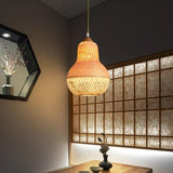 Handcrafted Bamboo Peach Inspired Pendant Light Burlywood Decorative Hanging Ceiling Fixture