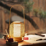 Handcrafted Bamboo Woven Table Lamp with Portable Handle and Integrated USB Charging Port
