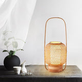 Handcrafted Bamboo Woven Table Lamp with Portable Handle and Integrated USB Charging Port