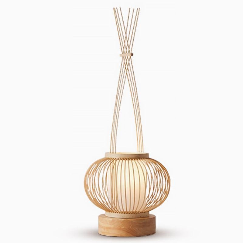 Handcrafted Bamboo Woven Table Lamp with Portable Handle and Integrated USB Charging Port