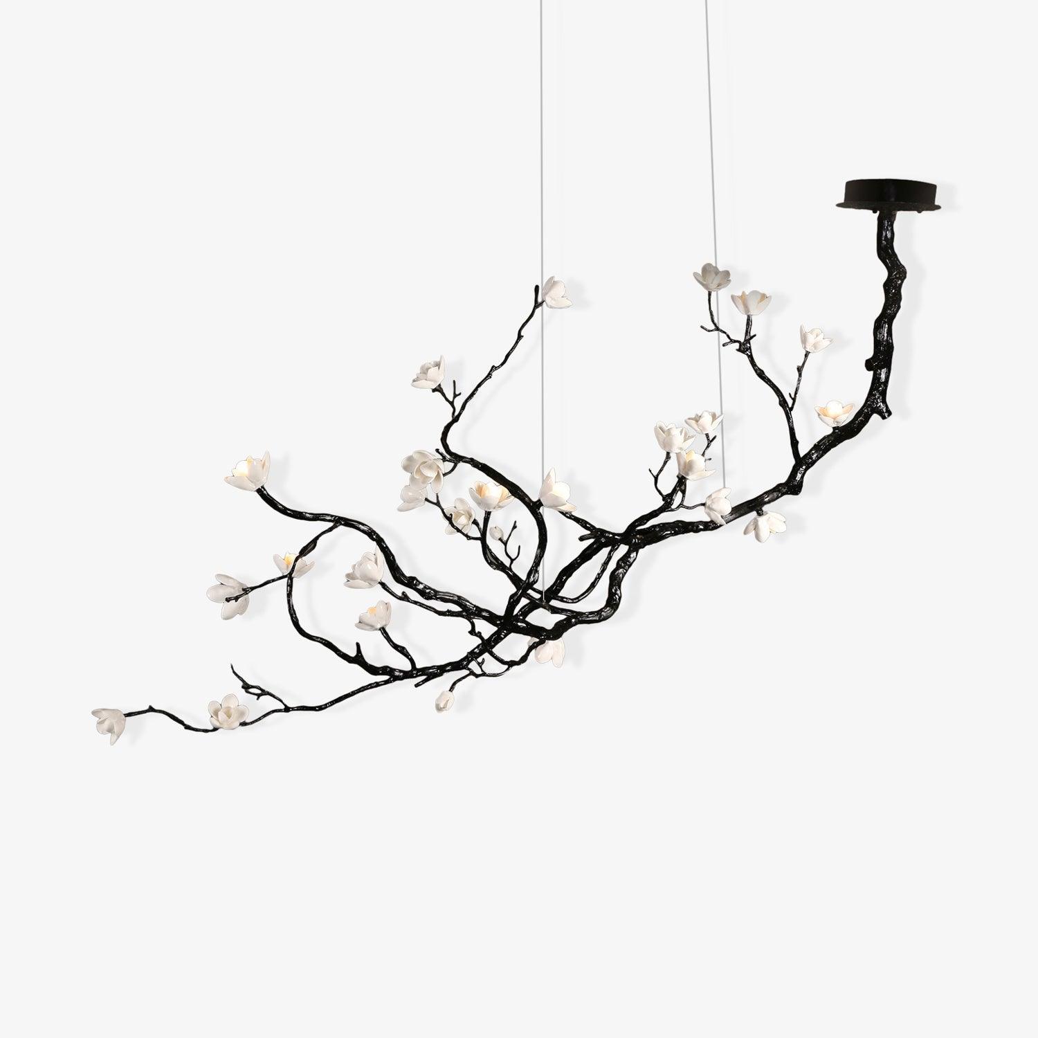 Handcrafted Ceramic Flower Branch Chandelier White Floral Ceiling Light with Brass Frame