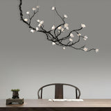 Handcrafted Ceramic Flower Branch Chandelier White Floral Ceiling Light with Brass Frame