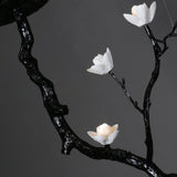 Handcrafted Ceramic Flower Branch Chandelier White Floral Ceiling Light with Brass Frame