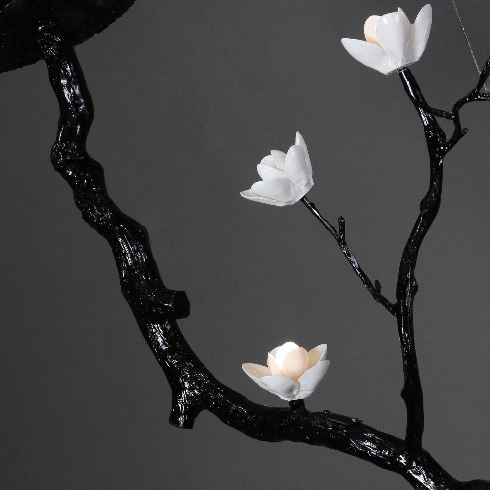 Handcrafted Ceramic Flower Branch Chandelier White Floral Ceiling Light with Brass Frame