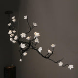Handcrafted Ceramic Flower Branch Chandelier White Floral Ceiling Light with Brass Frame