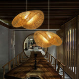 Handcrafted Curved Bamboo Woven Pendant Light Modern Farmhouse Hanging Ceiling Lamp