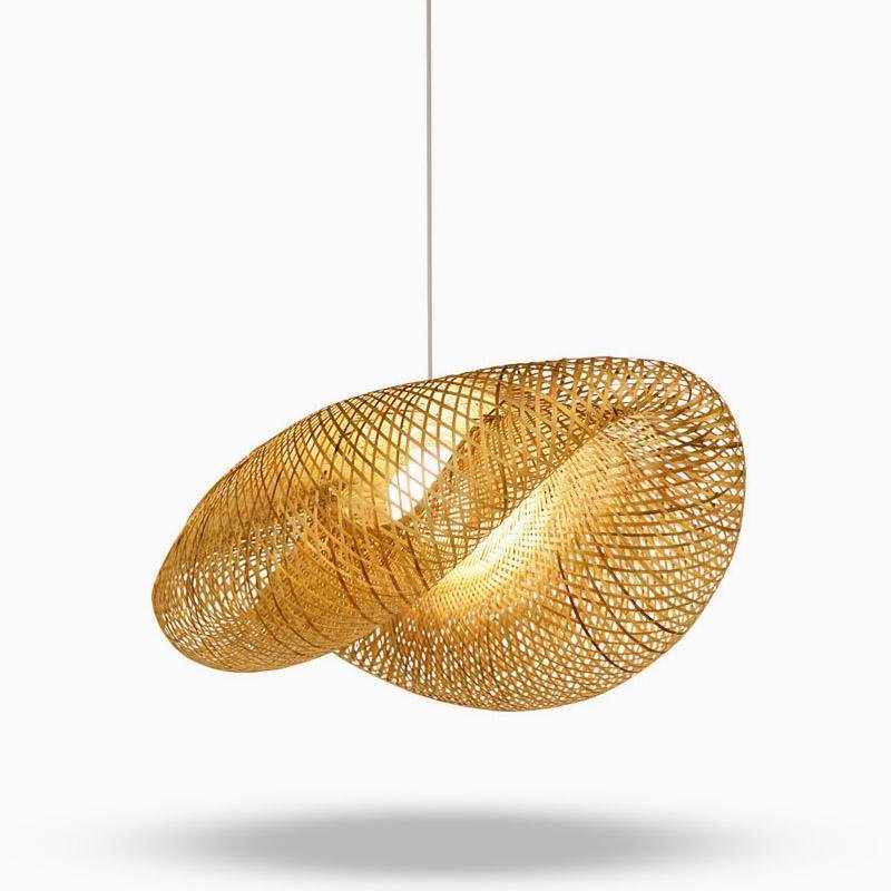 Handcrafted Curved Bamboo Woven Pendant Light Modern Farmhouse Hanging Ceiling Lamp