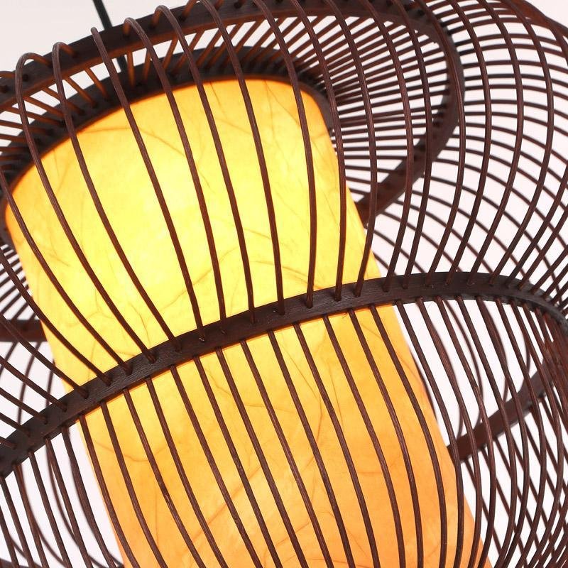Handcrafted Dark Brown Bamboo Moroccan Bubble Pendant Light Two Tier Woven Wood Ceiling Fixture