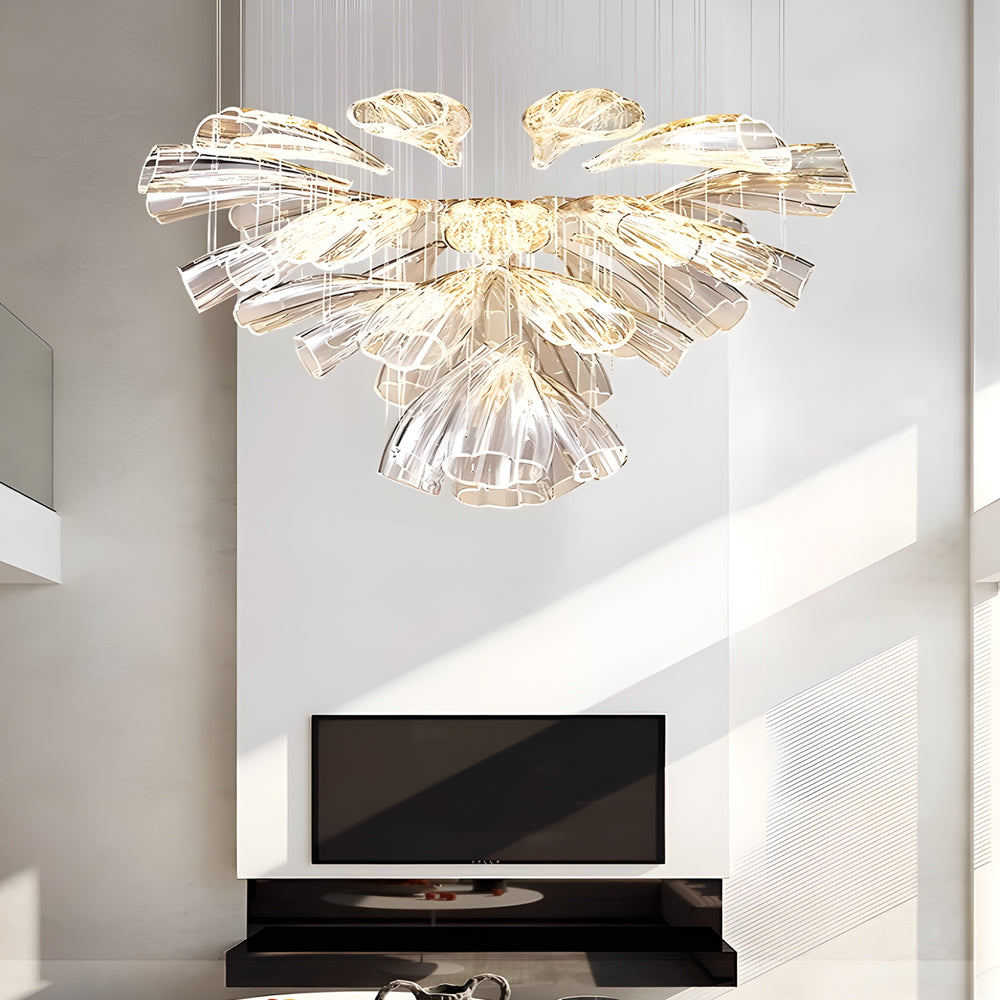 Handcrafted Flower Art Glass Chandelier Modern LED Pendant Light with 3 Color Dimming Settings
