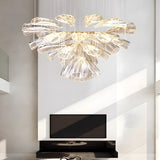 Handcrafted Flower Art Glass Chandelier Modern LED Pendant Light with 3 Color Dimming Settings