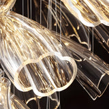 Handcrafted Flower Art Glass Chandelier Modern LED Pendant Light with 3 Color Dimming Settings