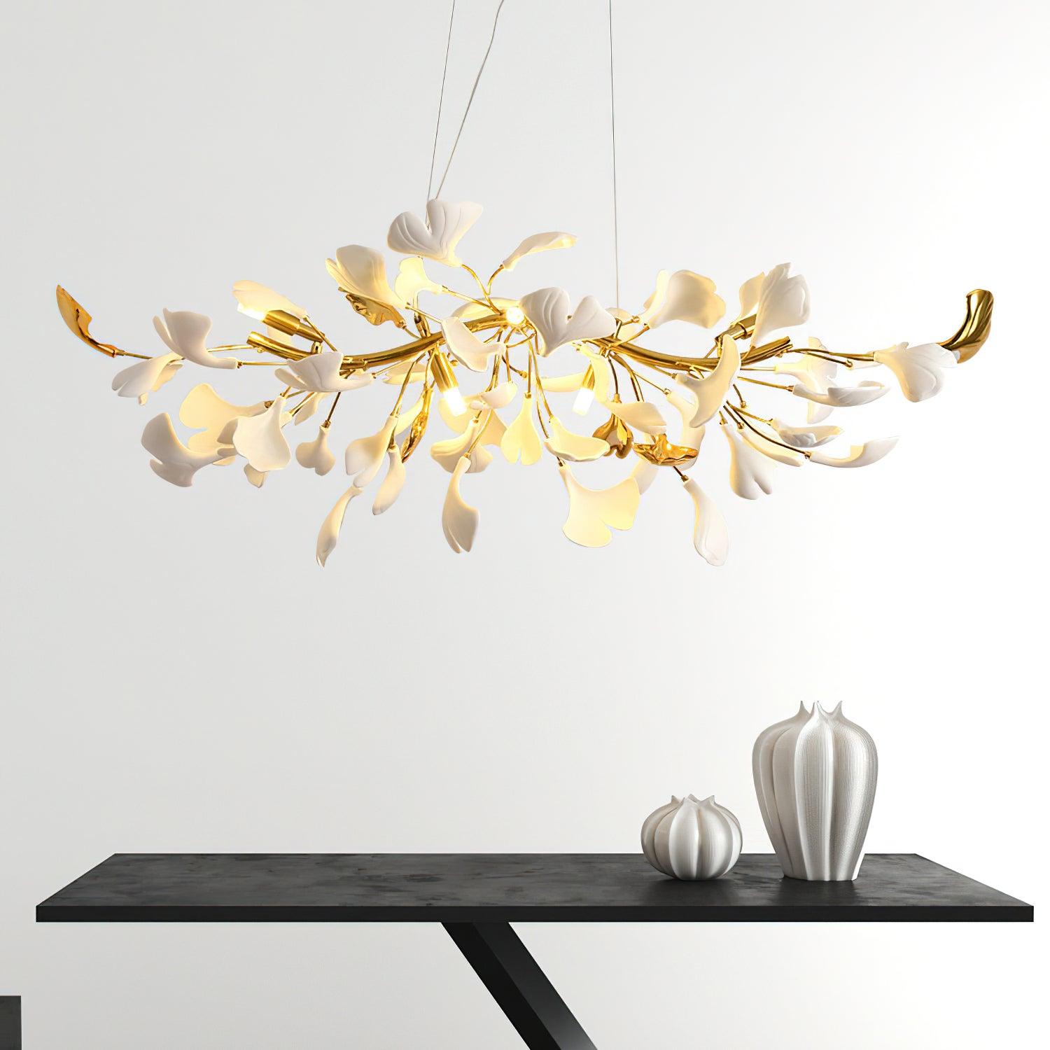 Handcrafted Ginkgo Petal Ceramic Chandelier Elegant Porcelain Leaf Lighting Fixture