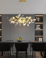Handcrafted Ginkgo Petal Ceramic Chandelier Elegant Porcelain Leaf Lighting Fixture