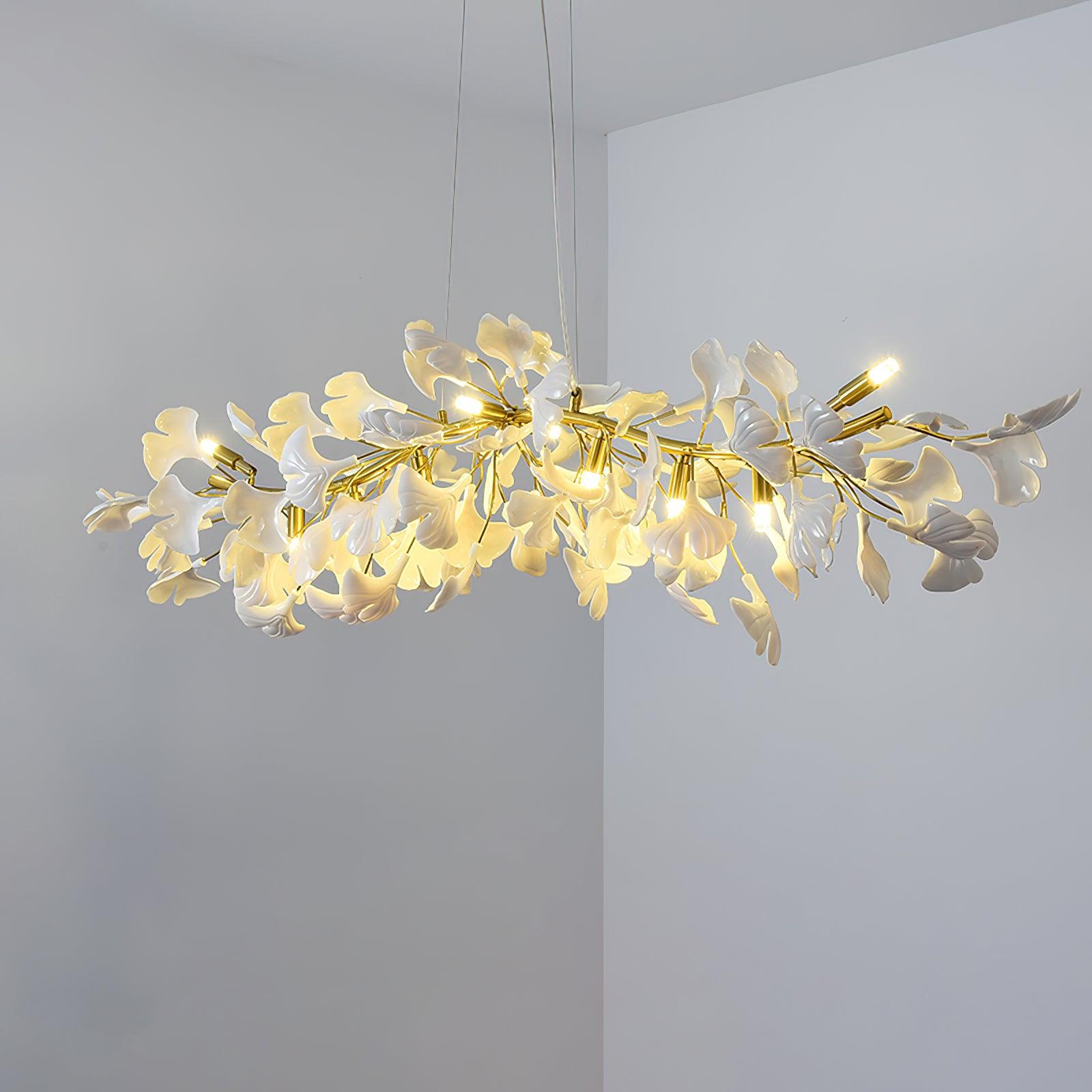 Handcrafted Ginkgo Petal Ceramic Chandelier Elegant Porcelain Leaf Lighting Fixture