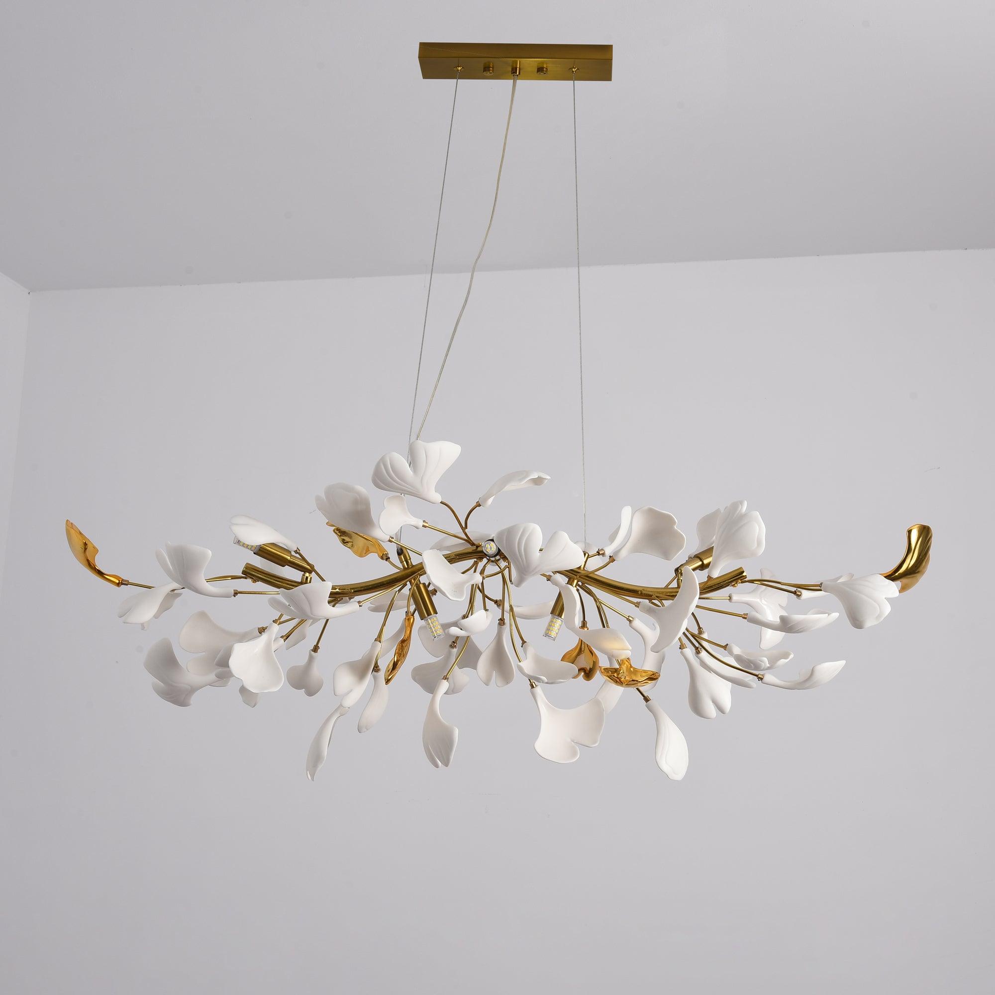 Handcrafted Ginkgo Petal Ceramic Chandelier Elegant Porcelain Leaf Lighting Fixture
