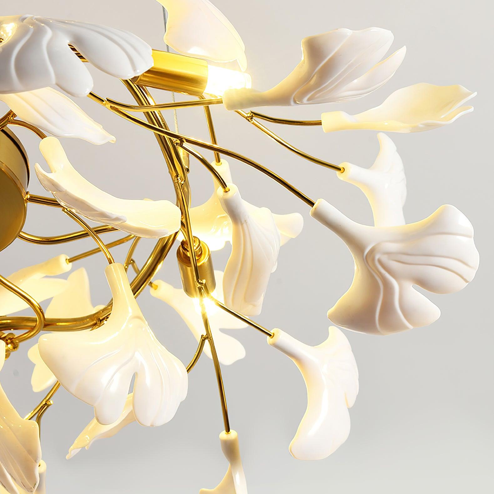 Handcrafted Ginkgo Petal Ceramic Chandelier Elegant Porcelain Leaf Lighting Fixture