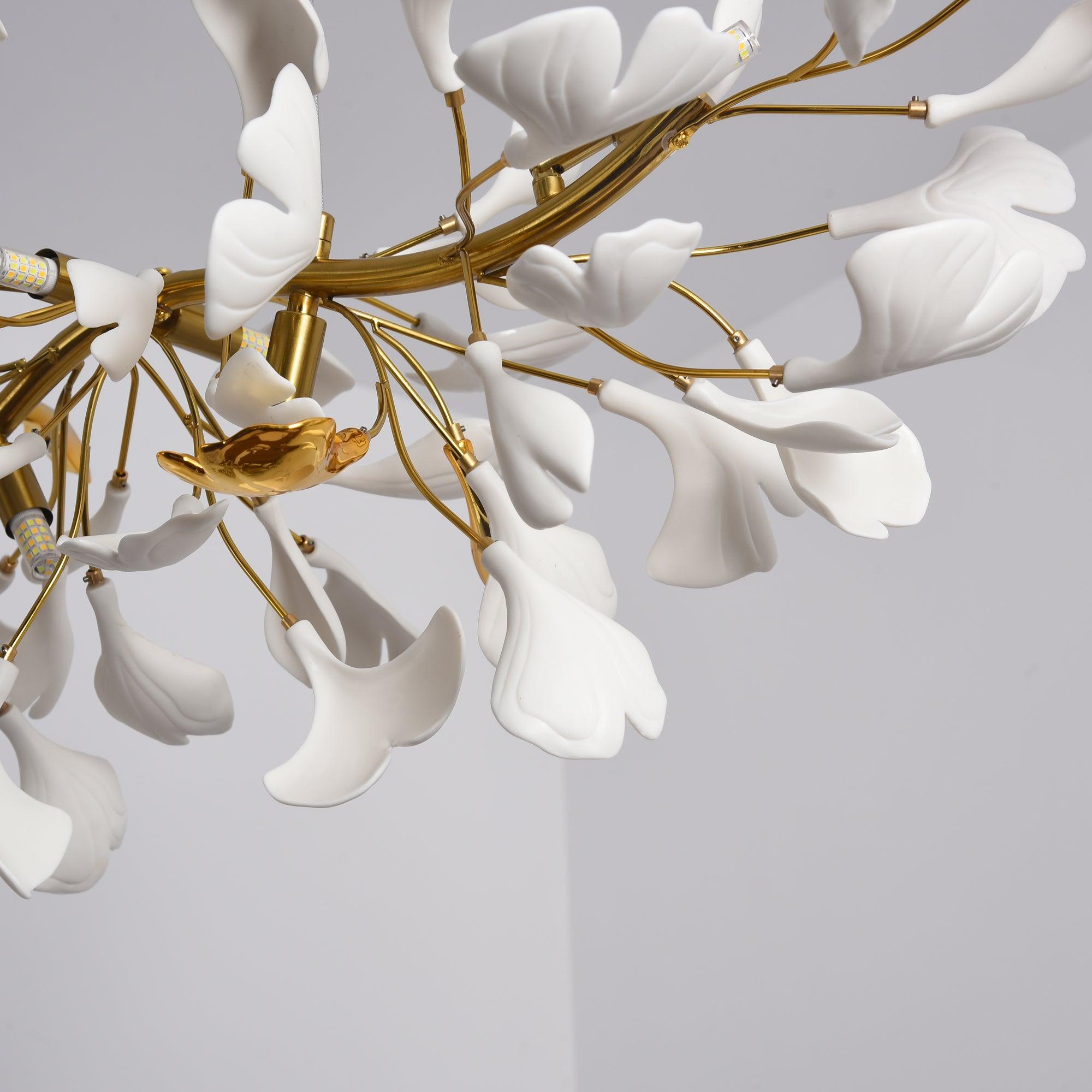 Handcrafted Ginkgo Petal Ceramic Chandelier Elegant Porcelain Leaf Lighting Fixture