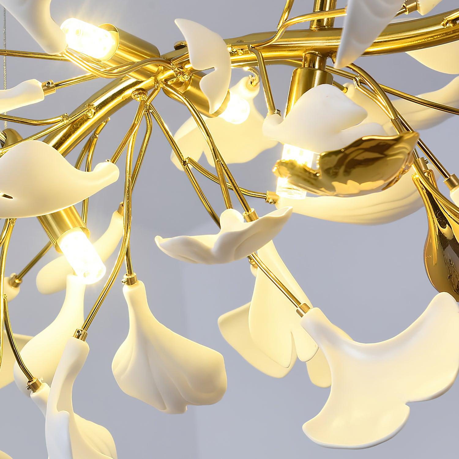 Handcrafted Ginkgo Petal Ceramic Chandelier Elegant Porcelain Leaf Lighting Fixture