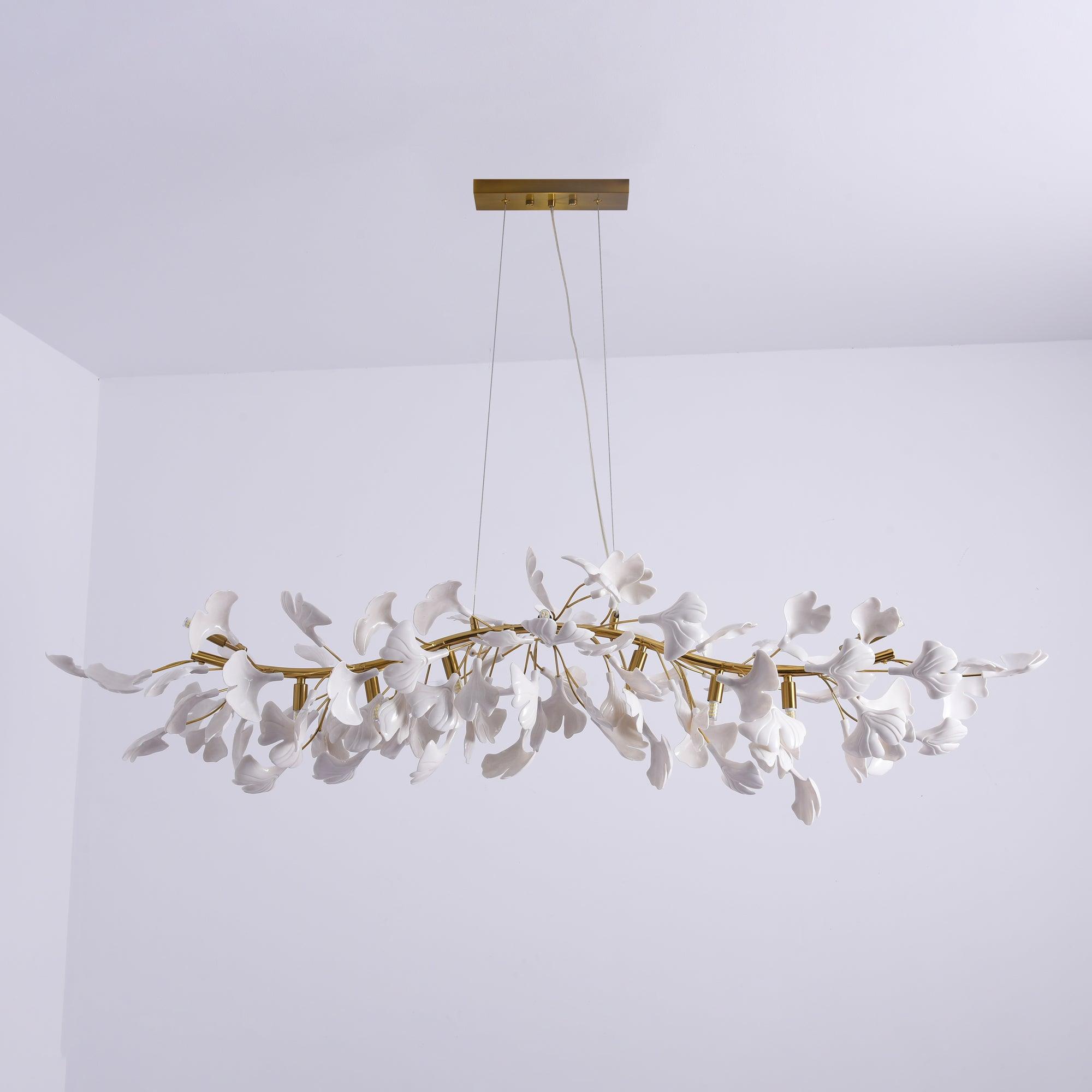 Handcrafted Ginkgo Petal Ceramic Chandelier Elegant Porcelain Leaf Lighting Fixture