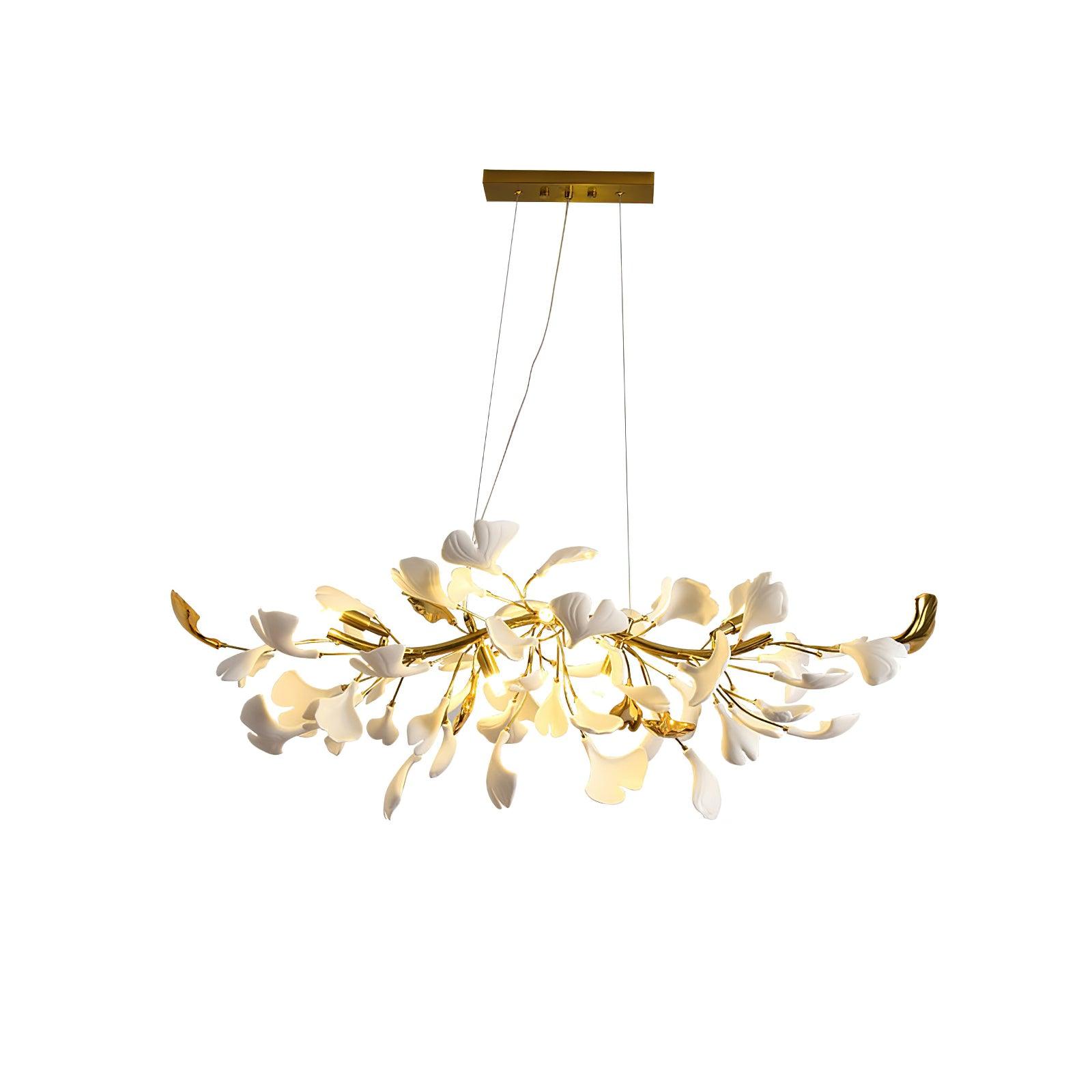 Handcrafted Ginkgo Petal Ceramic Chandelier Elegant Porcelain Leaf Lighting Fixture