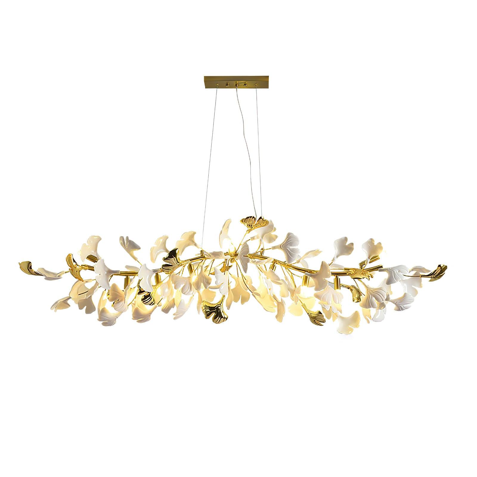 Handcrafted Ginkgo Petal Ceramic Chandelier Elegant Porcelain Leaf Lighting Fixture
