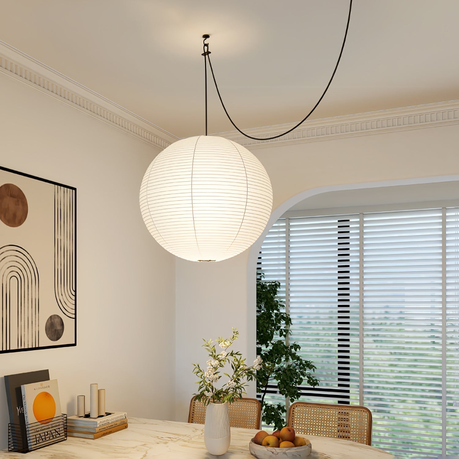 Handcrafted Japanese Mulberry Paper Pendant Swag Light Minimalist Rice Paper Lantern