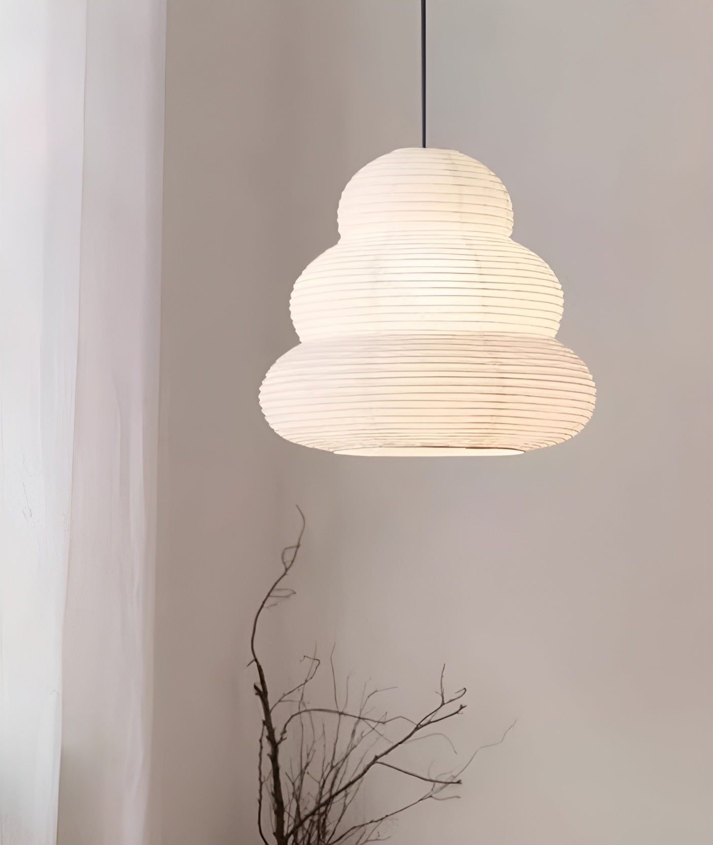 Handcrafted Japanese Style Rice Paper 24N Pendant Light White Washi Paper Ceiling Lamp