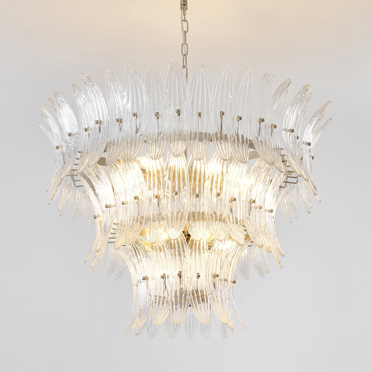 Handcrafted Murano Glass Leaf Crown Chandelier Luxury Tiered Living Room Ceiling Light