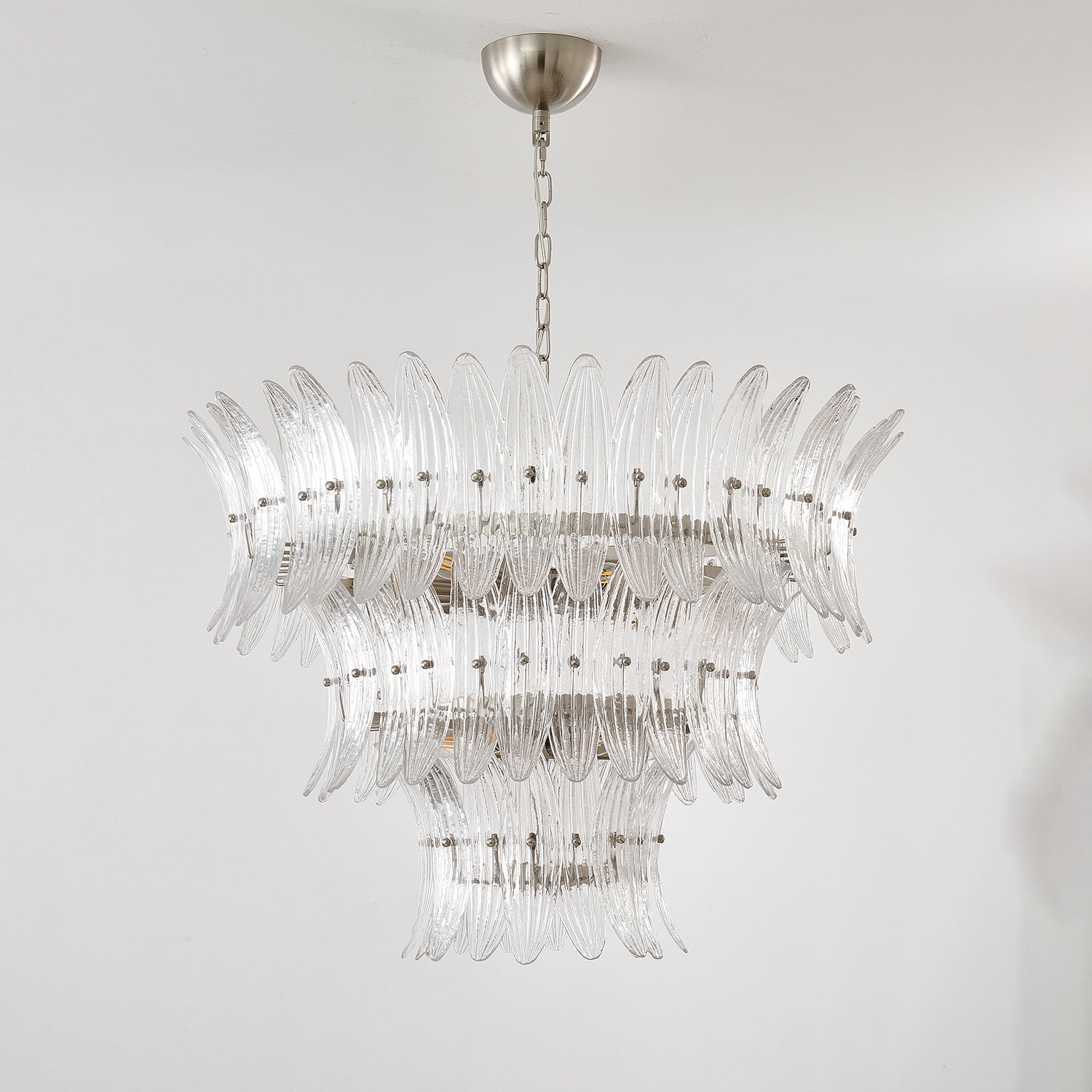 Handcrafted Murano Glass Leaf Crown Chandelier Luxury Tiered Living Room Ceiling Light