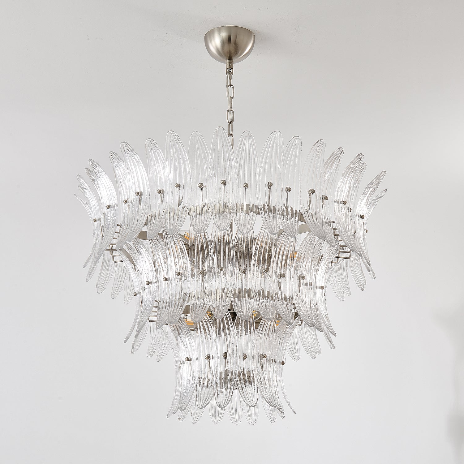 Handcrafted Murano Glass Leaf Crown Chandelier Luxury Tiered Living Room Ceiling Light