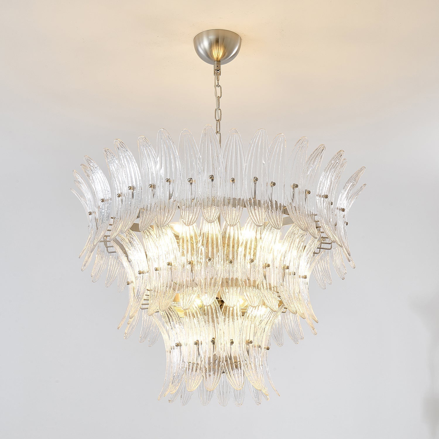 Handcrafted Murano Glass Leaf Crown Chandelier Luxury Tiered Living Room Ceiling Light