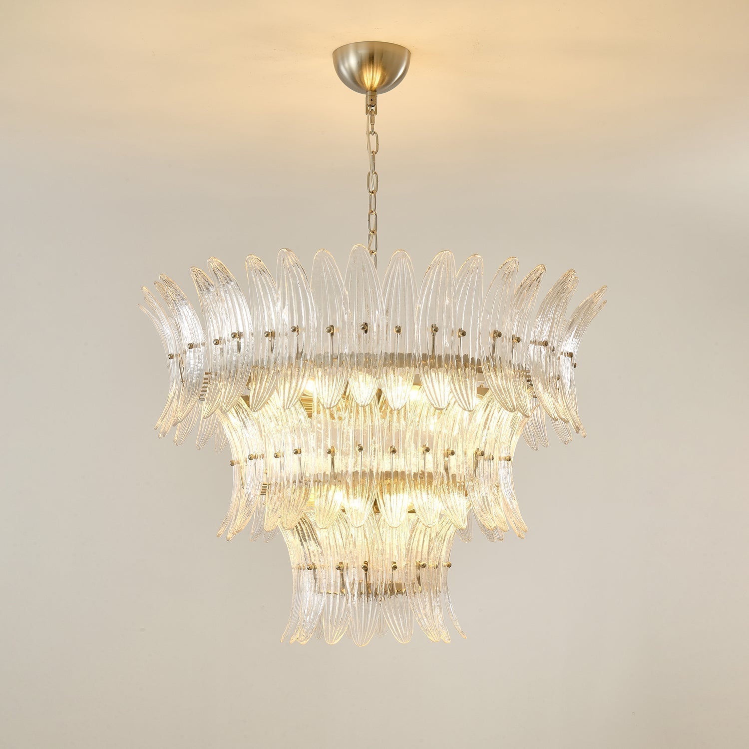 Handcrafted Murano Glass Leaf Crown Chandelier Luxury Tiered Living Room Ceiling Light