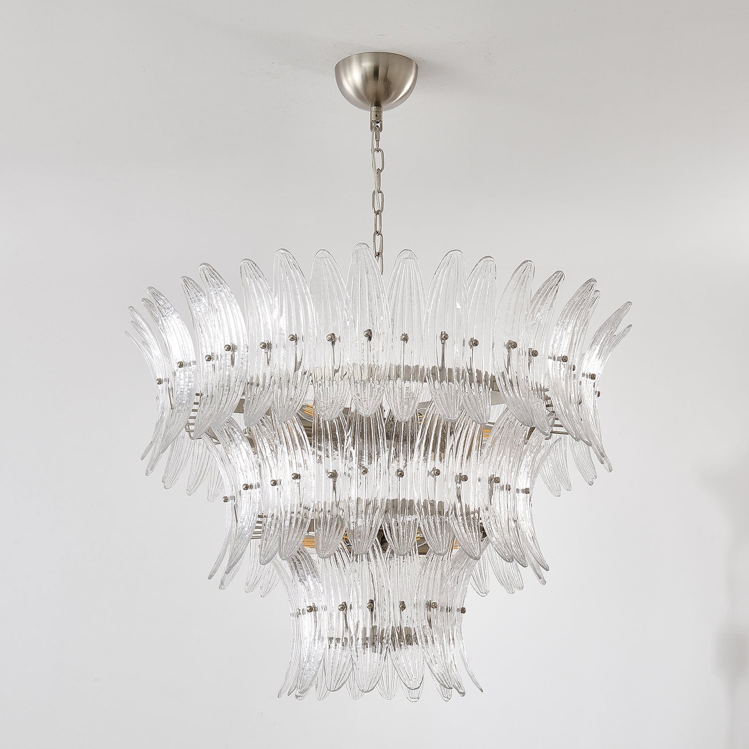 Handcrafted Murano Glass Leaf Crown Chandelier Luxury Tiered Living Room Ceiling Light