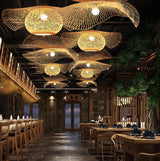 Handcrafted Natural Bamboo Frame Pendant Lamp Woven Hanging Ceiling Light Fixture