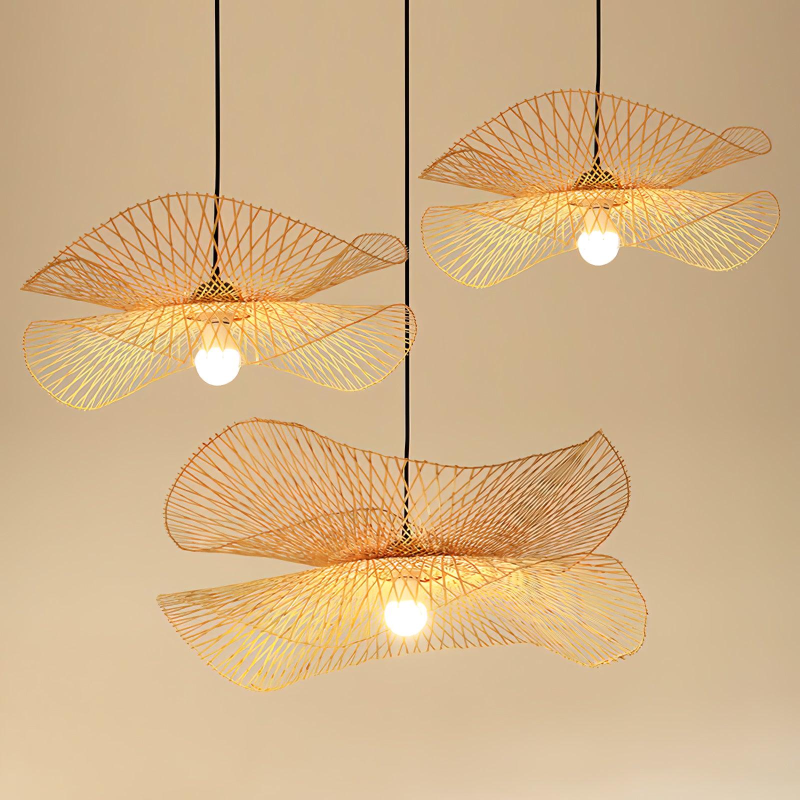 Handcrafted Natural Bamboo Frame Pendant Lamp Woven Hanging Ceiling Light Fixture