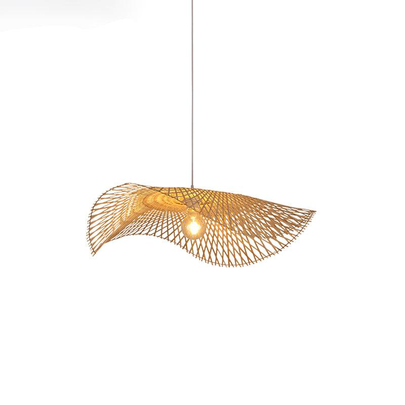 Handcrafted Natural Bamboo Frame Pendant Lamp Woven Hanging Ceiling Light Fixture