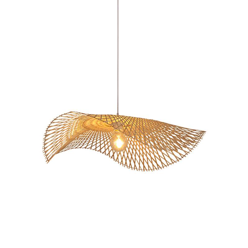 Handcrafted Natural Bamboo Frame Pendant Lamp Woven Hanging Ceiling Light Fixture
