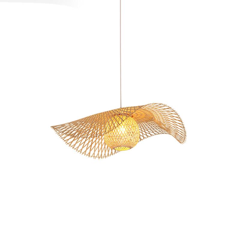 Handcrafted Natural Bamboo Frame Pendant Lamp Woven Hanging Ceiling Light Fixture