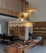 Handcrafted Natural Bamboo Frame Pendant Lamp Woven Hanging Ceiling Light Fixture