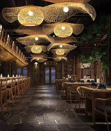 Handcrafted Natural Bamboo Frame Pendant Lamp Woven Hanging Ceiling Light Fixture