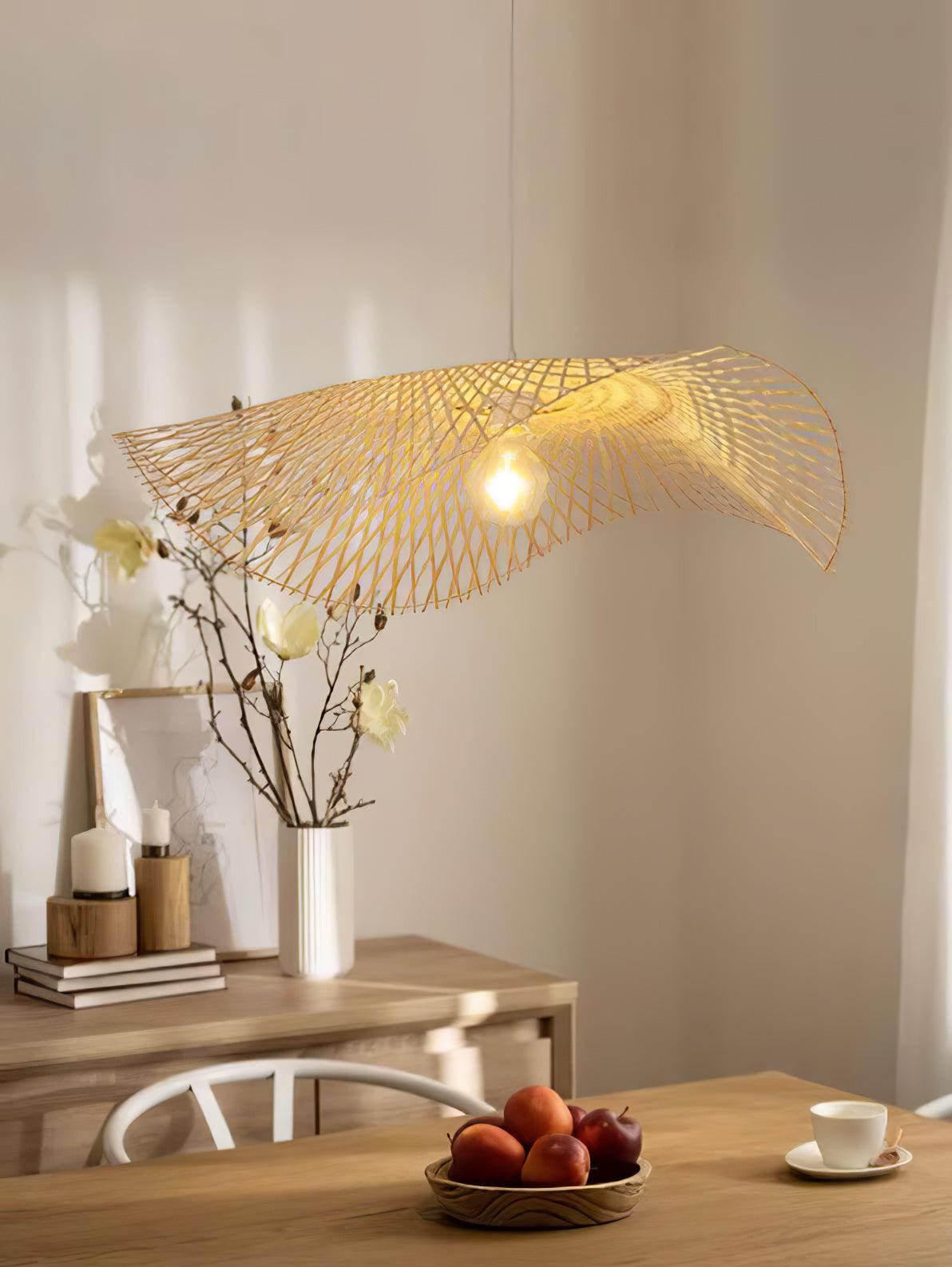 Handcrafted Natural Bamboo Frame Pendant Lamp Woven Hanging Ceiling Light Fixture