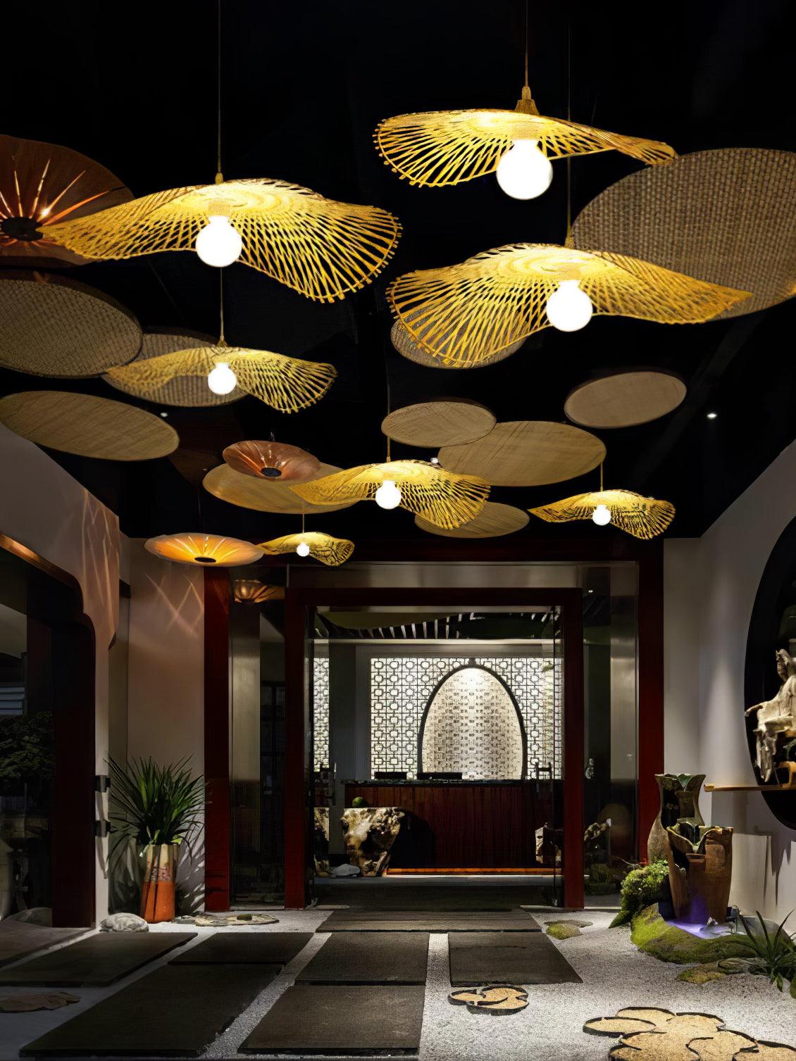 Handcrafted Natural Bamboo Frame Pendant Lamp Woven Hanging Ceiling Light Fixture