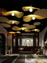 Handcrafted Natural Bamboo Frame Pendant Lamp Woven Hanging Ceiling Light Fixture