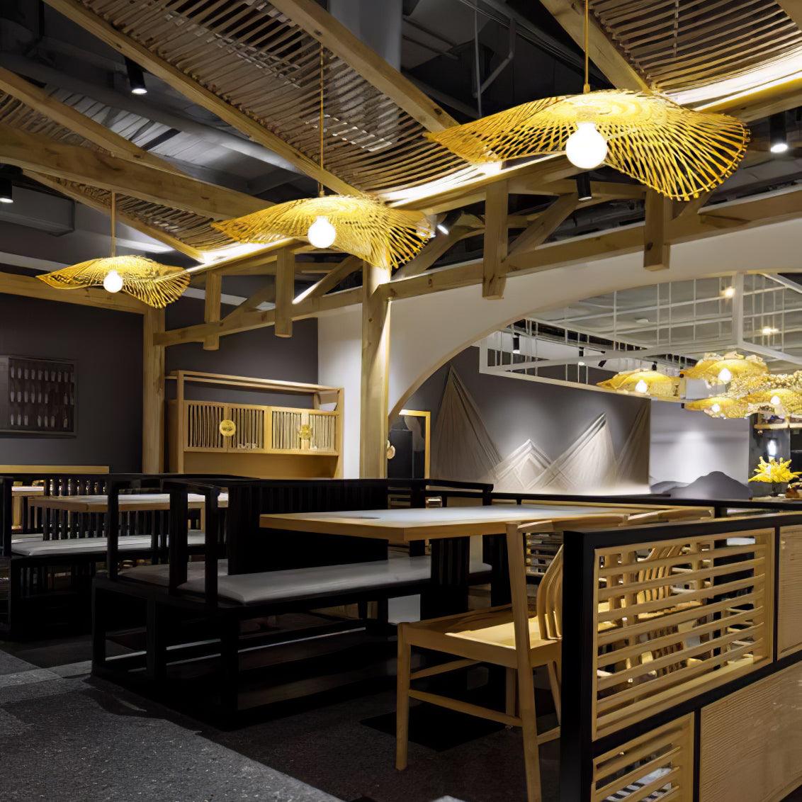 Handcrafted Natural Bamboo Frame Pendant Lamp Woven Hanging Ceiling Light Fixture