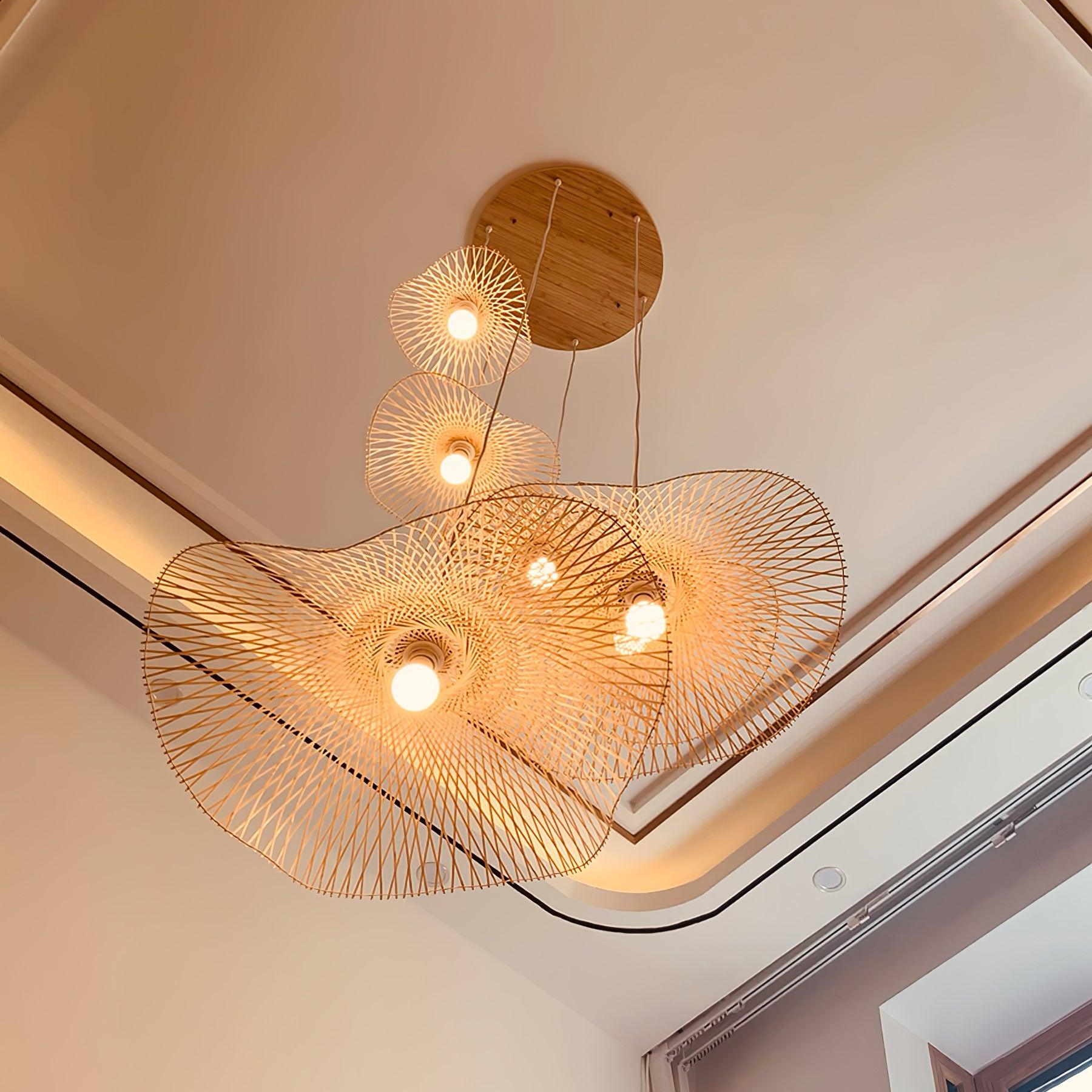 Handcrafted Natural Bamboo Frame Pendant Lamp Woven Hanging Ceiling Light Fixture